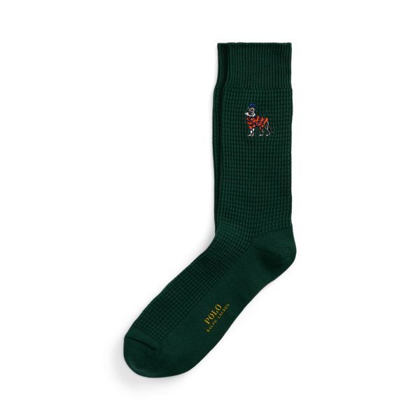 Dog Embroidered Waffle Knit Crew Socks for Men Ralph Lauren UK