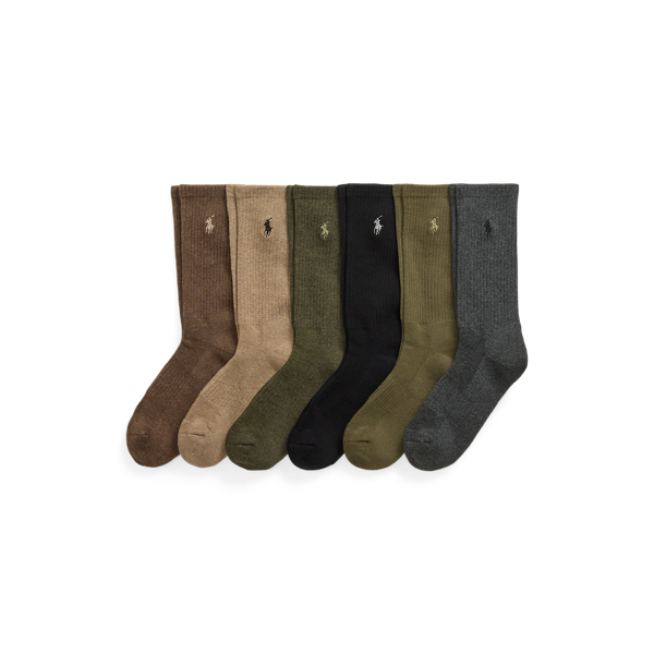 Brown Assorted Cotton-Blend Crew Sock 6-Pack Polo Ralph Lauren 1