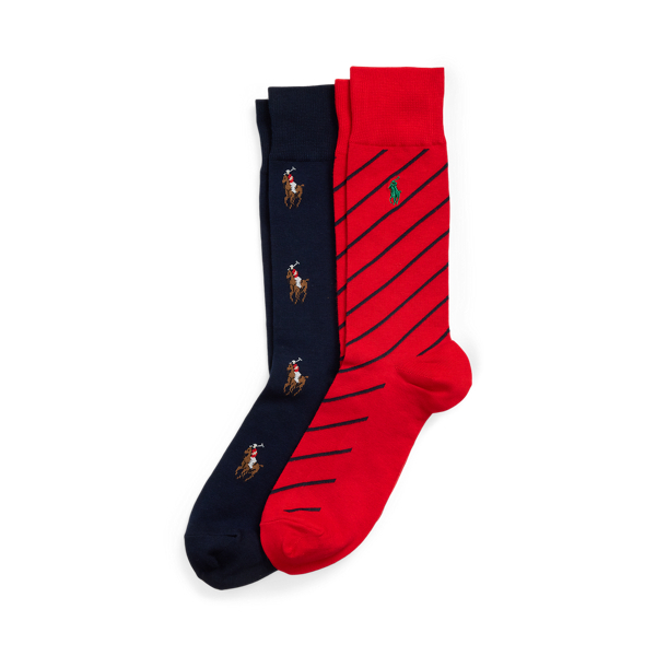 Dark Navy Allover Pony & Striped Sock 2-Pack Polo Ralph Lauren 1