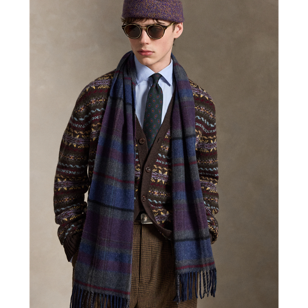 Navy Multi Plaid Wool-Cashmere Scarf Polo Ralph Lauren 2