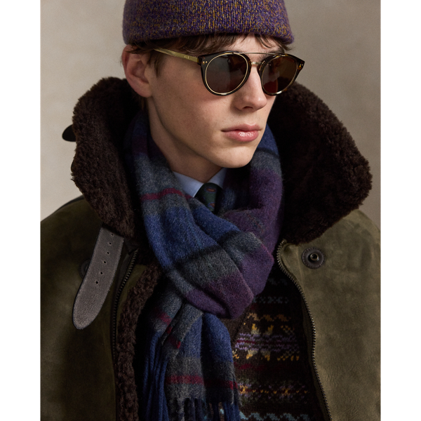 Navy Multi Plaid Wool-Cashmere Scarf Polo Ralph Lauren 3