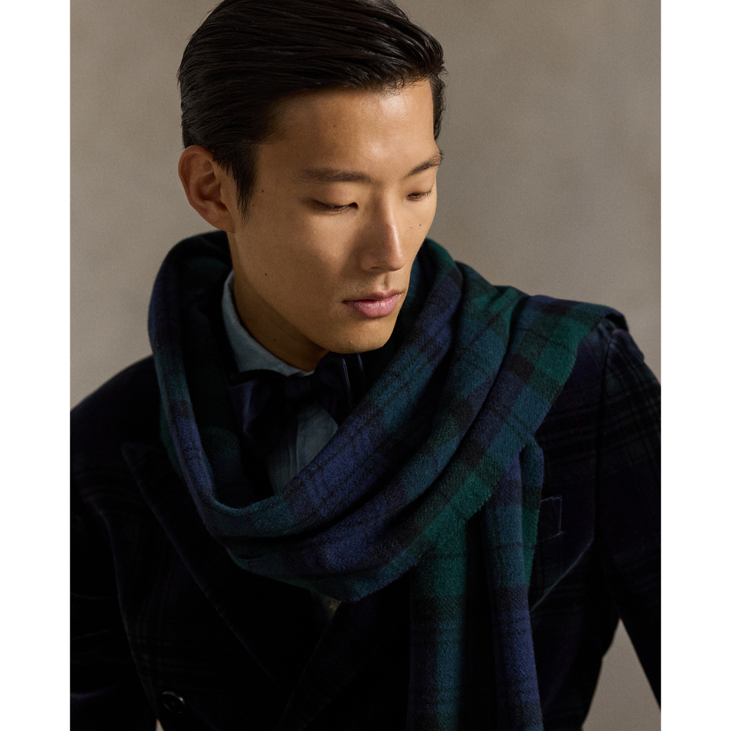 Мужской шарф Ralph Lauren Plaid Fringe Wool, цвет: Blackwatch — фото 1