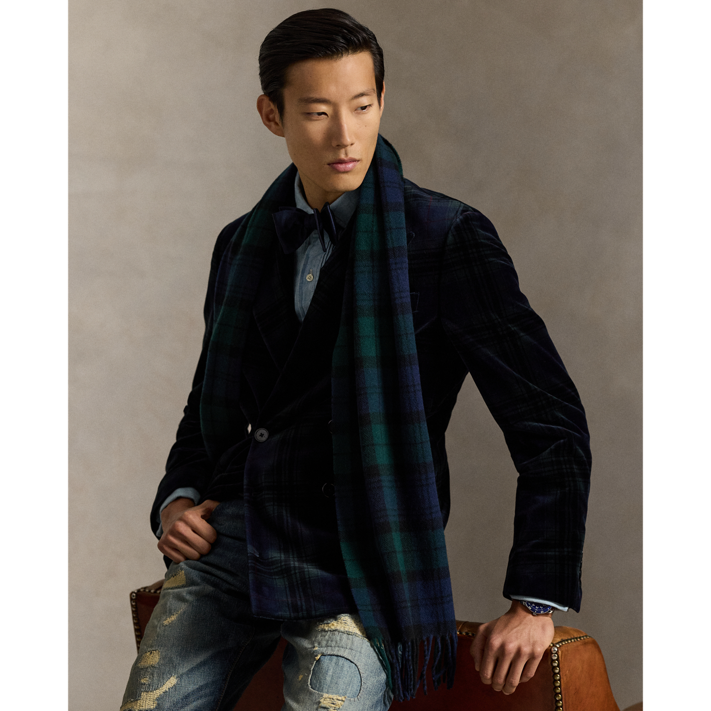 Мужской шарф Ralph Lauren Plaid Fringe Wool, цвет: Blackwatch — фото 2