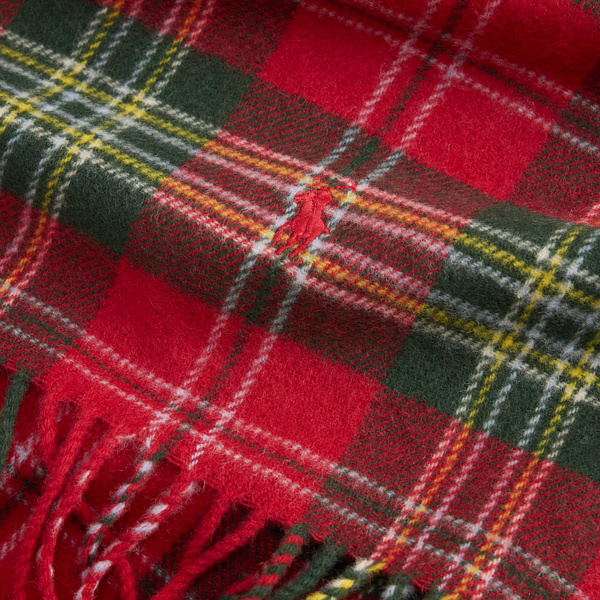 Red Plaid Fringe Wool Scarf Polo Ralph Lauren 2