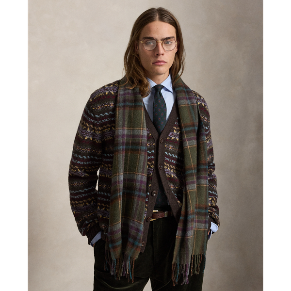 Olive Tartan Fringe Wool Scarf Polo Ralph Lauren 2