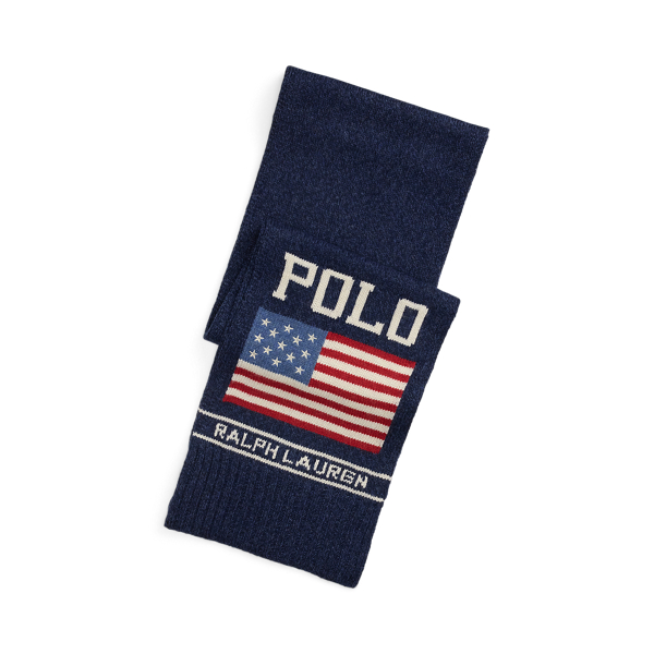 Navy Multi Intarsia-Knit Flag Scarf Polo Ralph Lauren 1