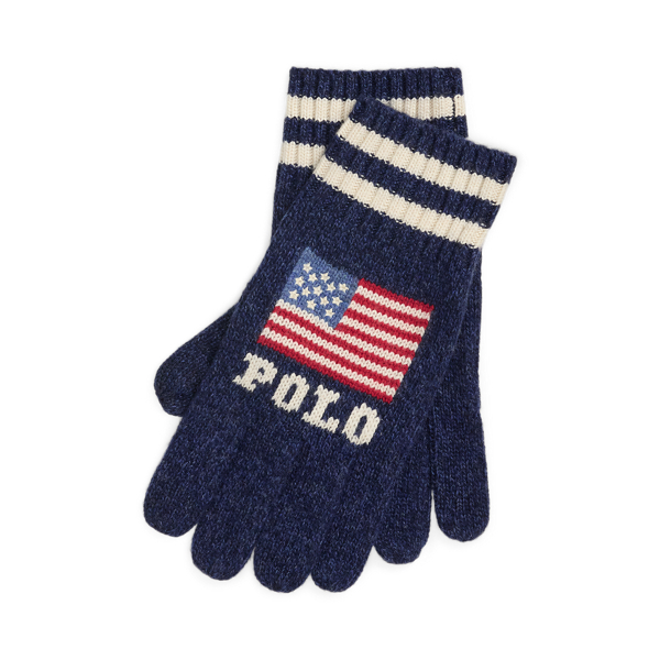 Navy Multi Intarsia-Knit Flag Touch Gloves Polo Ralph Lauren 1