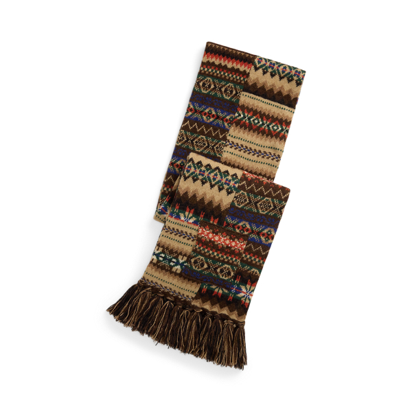 Brown Multi Fair Isle Wool-Blend Scarf Polo Ralph Lauren 1