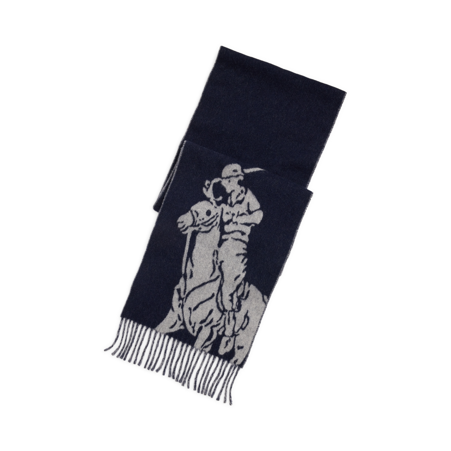 Мужской шарф Ralph Lauren Big Pony Wool-Blend, цвет: Тёмно-синий / Серый — фото 2