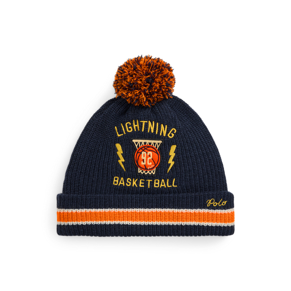 Basketball-Patch Pom-Pom Beanie