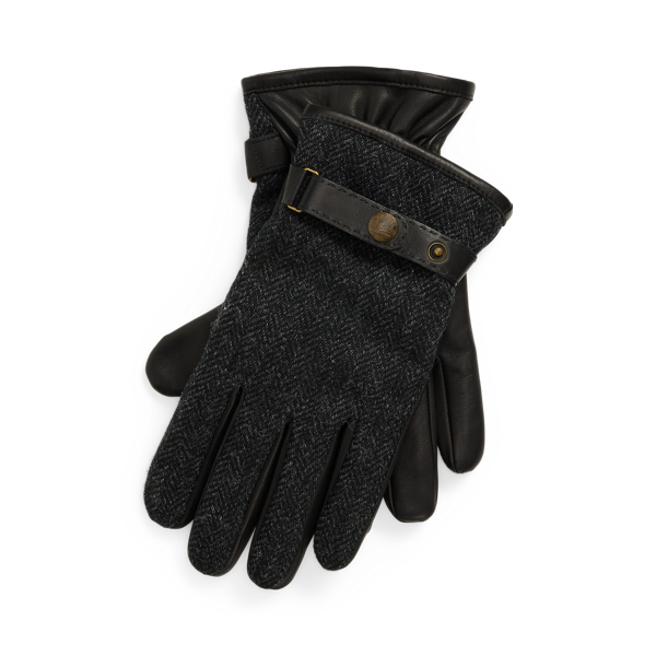 Black/Charcoal Cashmere-Lined Wool & Sheepskin Gloves Polo Ralph Lauren 1