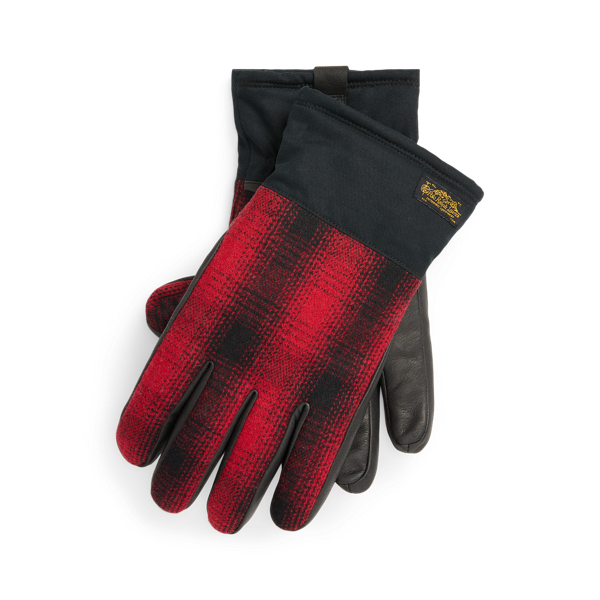 Red Plaid Plaid Melton & Leather Insulated Gloves Polo Ralph Lauren 1