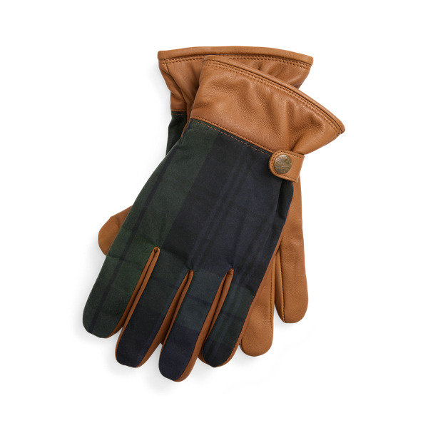 Blackwatch Tartan/ Brown Oilcloth & Sheepskin Insulated Gloves Polo Ralph Lauren 1