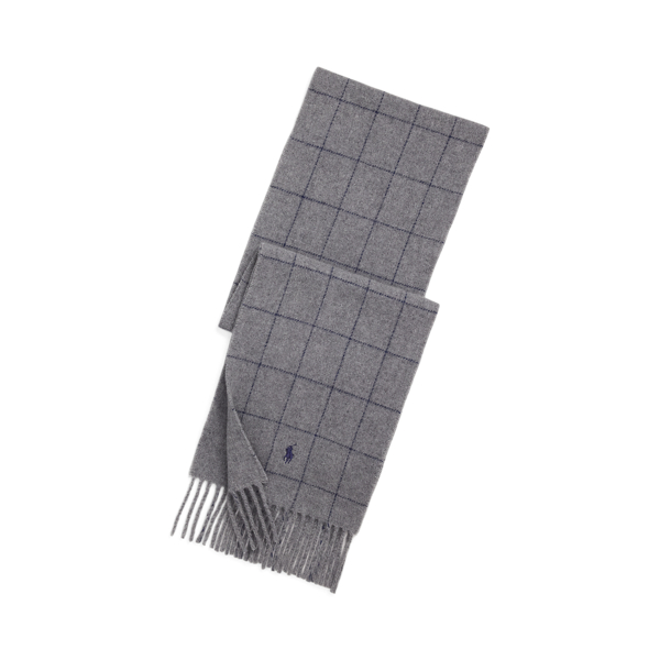 Classic Grey Heather Reversible Windowpane Wool-Blend Scarf Polo Ralph Lauren 1