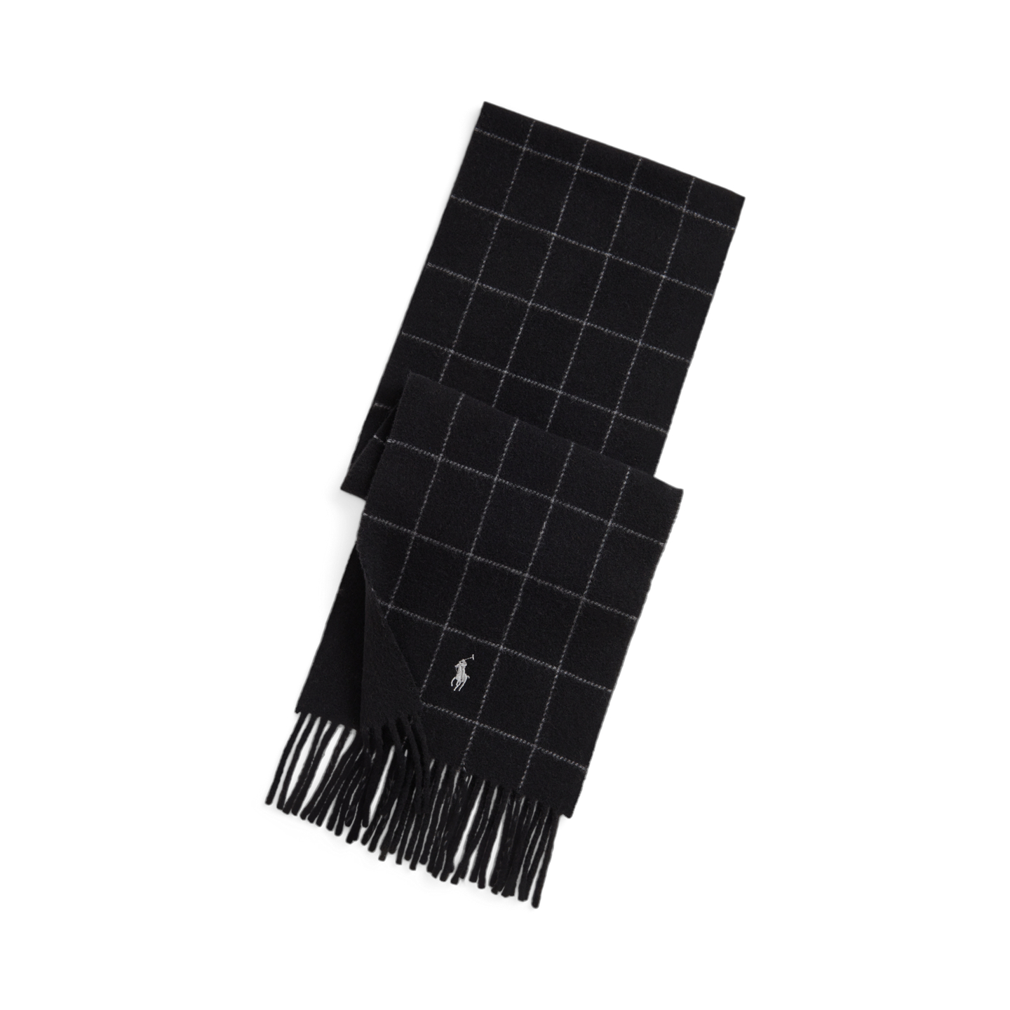 Мужской шарф Ralph Lauren Reversible Windowpane Wool-Blend, цвет: Чёрный / Серый — фото 1