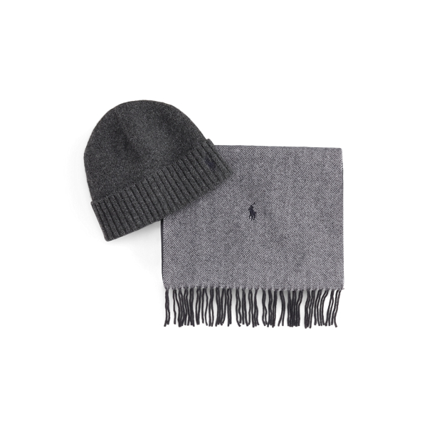 Charcoal Wool Beanie & Windowpane Scarf Gift Set Polo Ralph Lauren 2