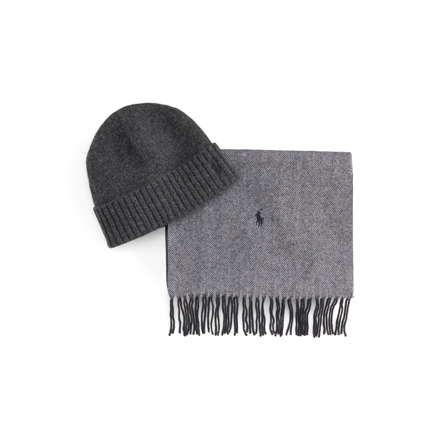 Ralph Lauren Wool Beanie & Herringbone Scarf Gift Set, цвет: Угольный — фото 1