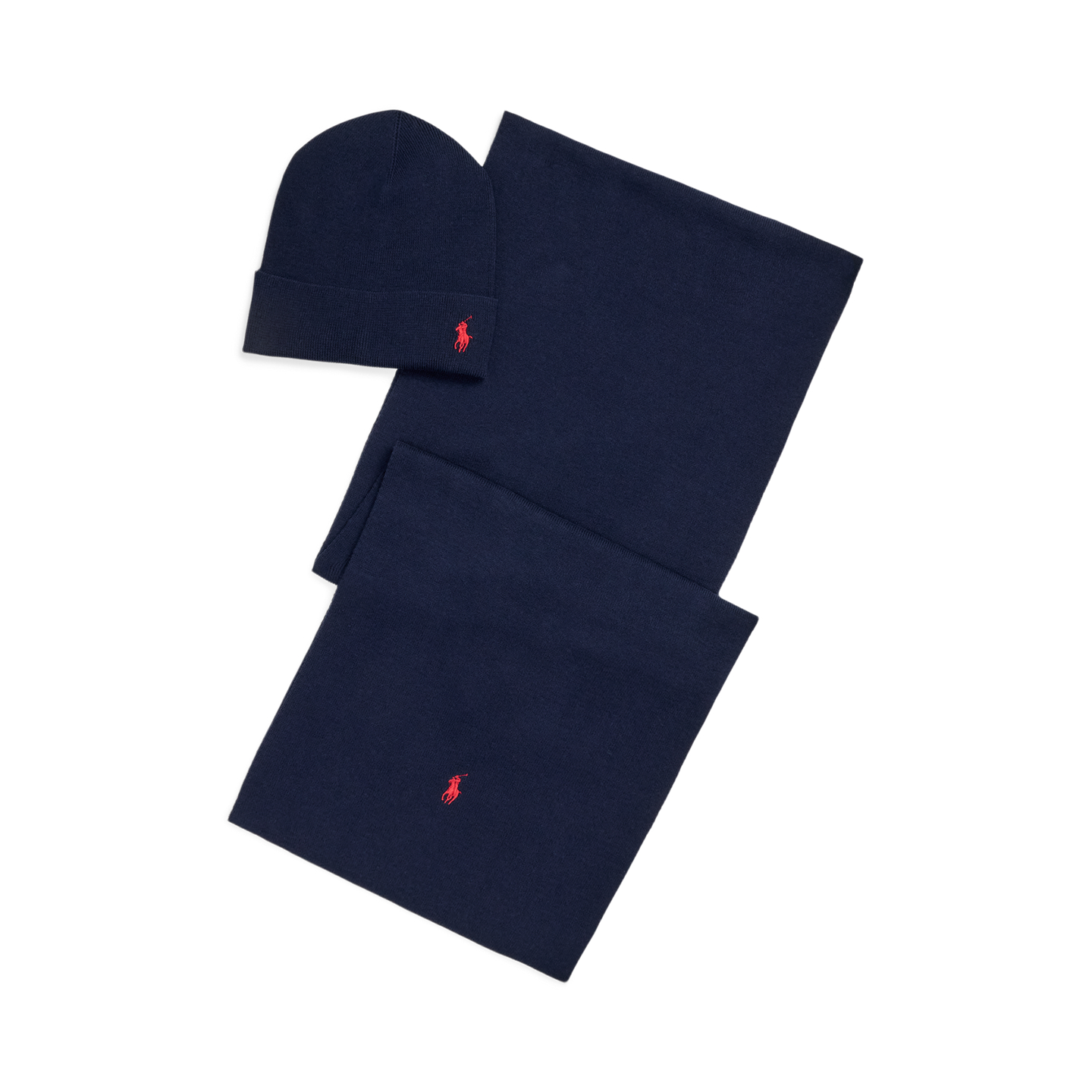 Мужские комплекты Ralph Lauren Rib-Knit Cotton Beanie & Scarf Gift Set, цвет: Тёмно-синий — фото 1