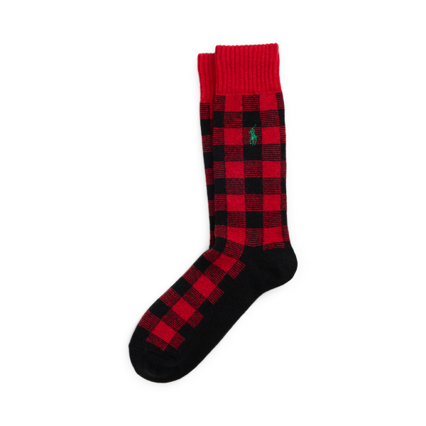 Red/black Buffalo Check Wool-Blend Boot Socks Polo Ralph Lauren 1