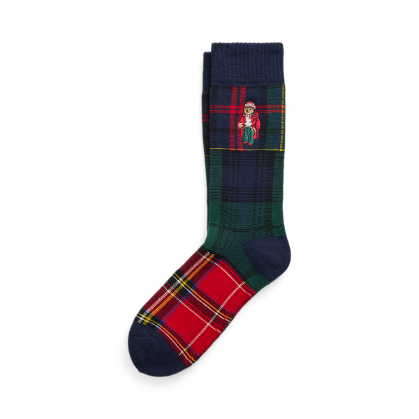 Polo Bear Patchwork Plaid Crew Socks