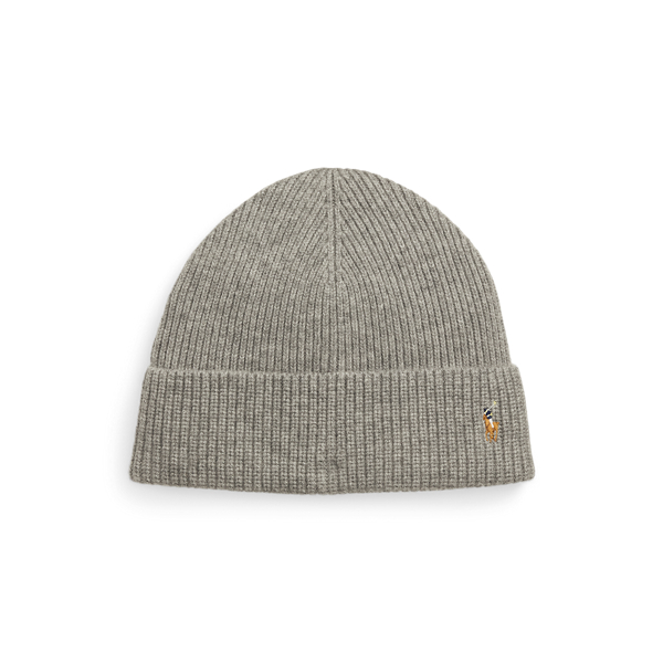 Fawn Grey Heather Rib-Knit Wool-Cashmere Beanie Polo Ralph Lauren 1