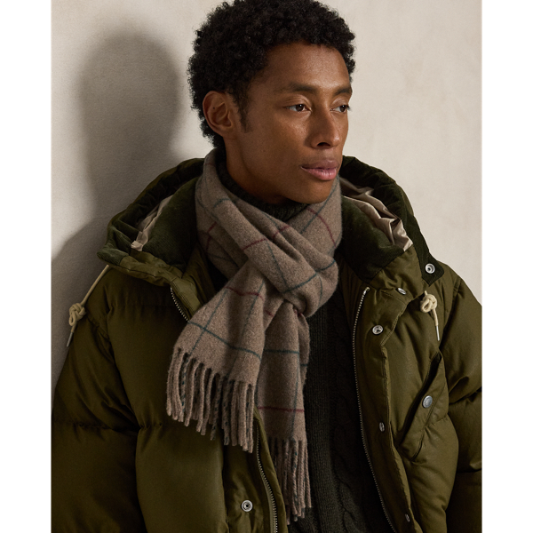 Taupe Multi Windowpane Cashmere-Wool Scarf Polo Ralph Lauren 2