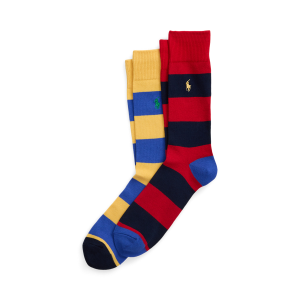 Red/Yellow Striped Cotton-Blend Trouser Sock 2-Pack Polo Ralph Lauren 1