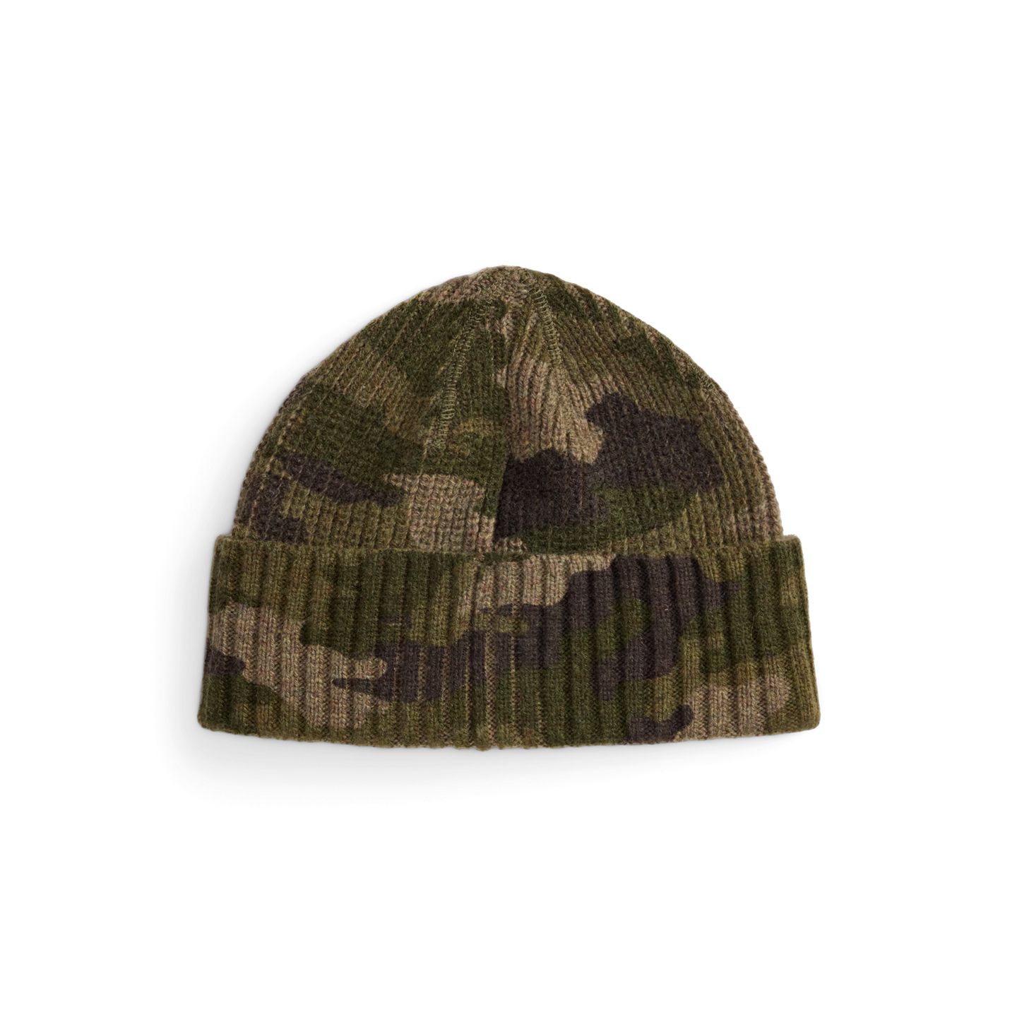 Мужская шапка Ralph Lauren Camo Wool-Blend Beanie, цвет: Оливковый камуфляжный — фото 1