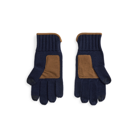 Мужские перчатки Ralph Lauren Suede-Trim Wool Touch-Screen Gloves, цвет: Тёмно-синий
