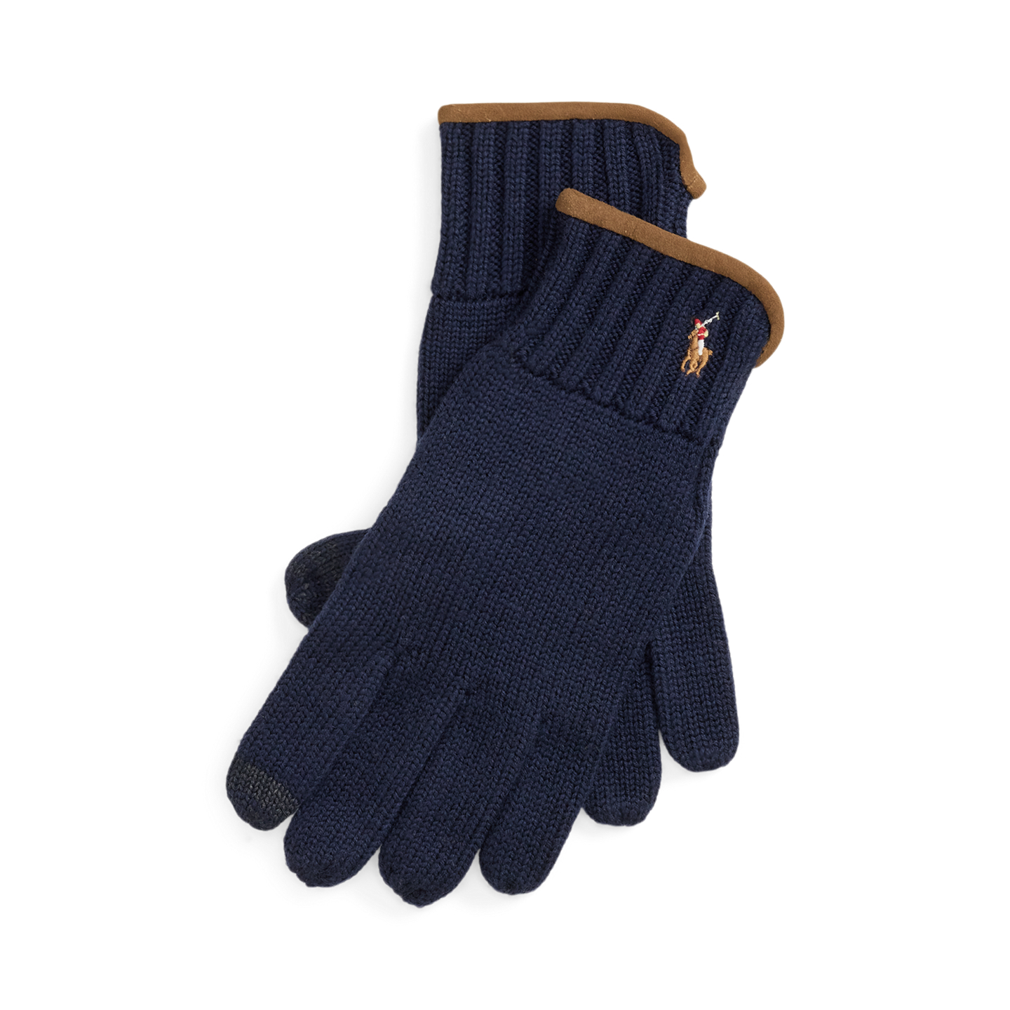 Мужские перчатки Ralph Lauren Suede-Trim Wool Touch-Screen Gloves, цвет: Тёмно-синий — фото 3