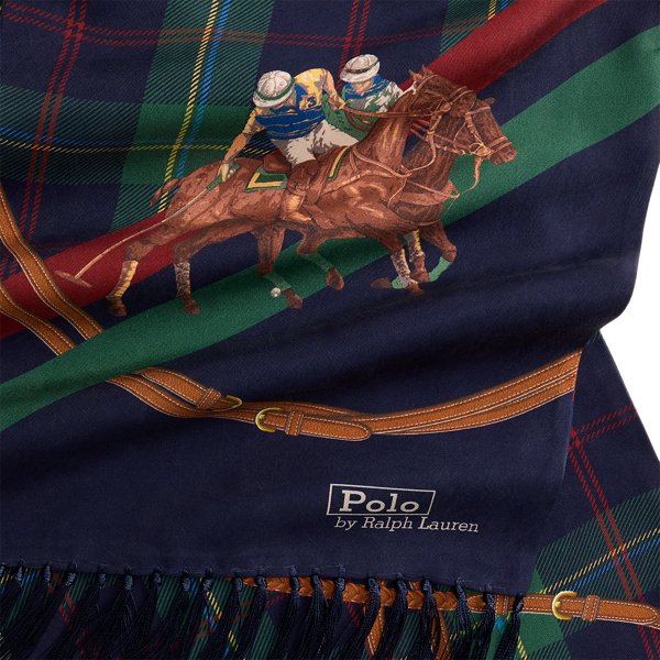 Tasseled Equestrian-Plaid Silk Scarf