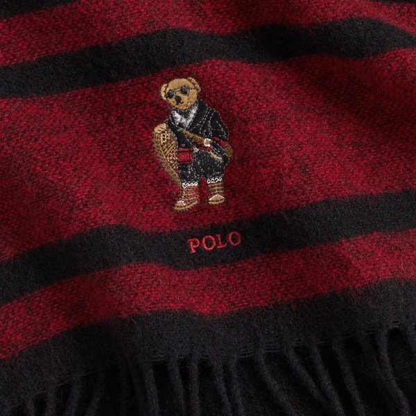 タグ付き激レア✨ポロラルフローレン ポロベア サスペンダー 本革 赤 USA製 Polo ベア ストライプド ウール スカーフ | ラルフ ローレン公式