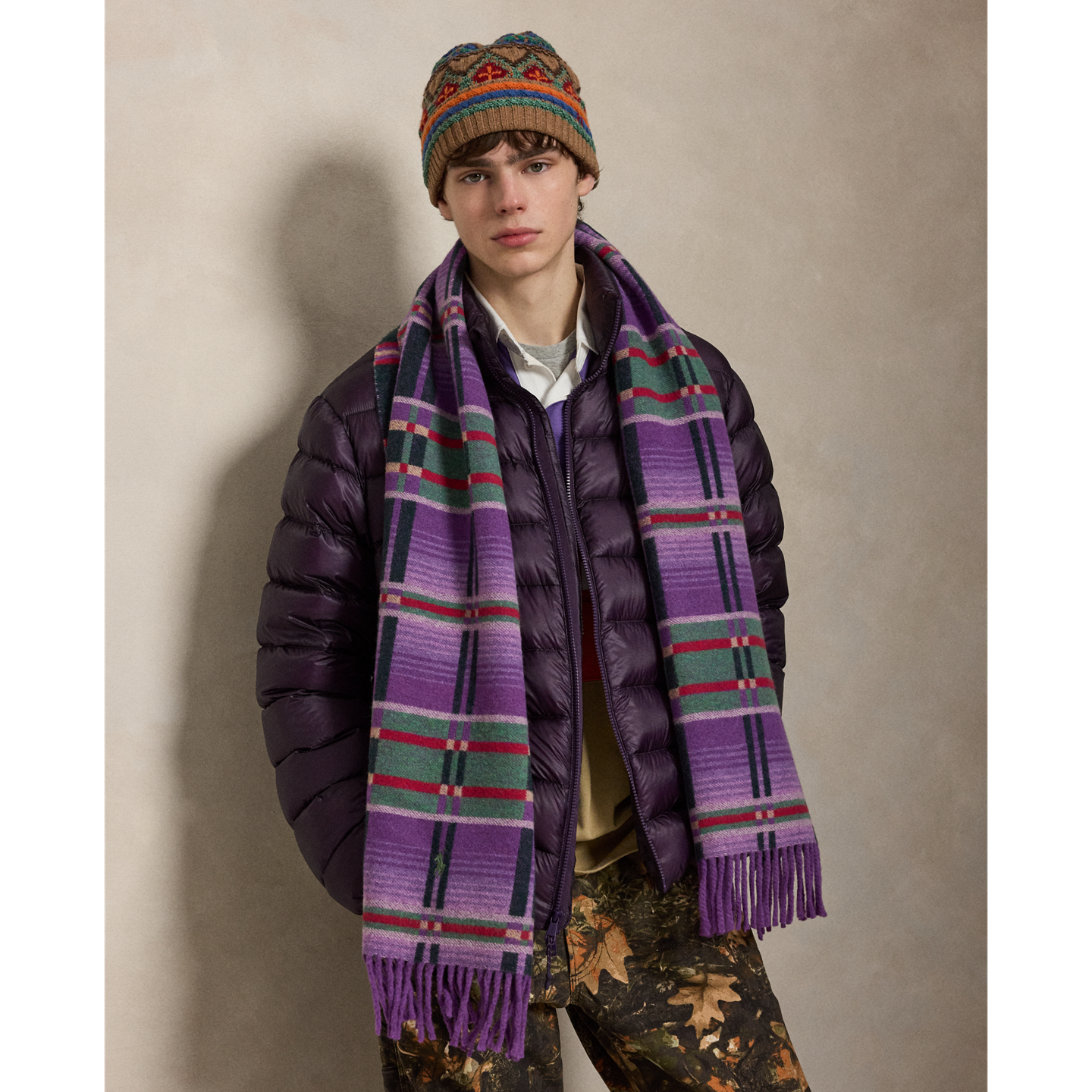 Мужской шарф Ralph Lauren Plaid Wool-Blend Jacquard, цвет: Фиолетовый разноцветный — фото 1
