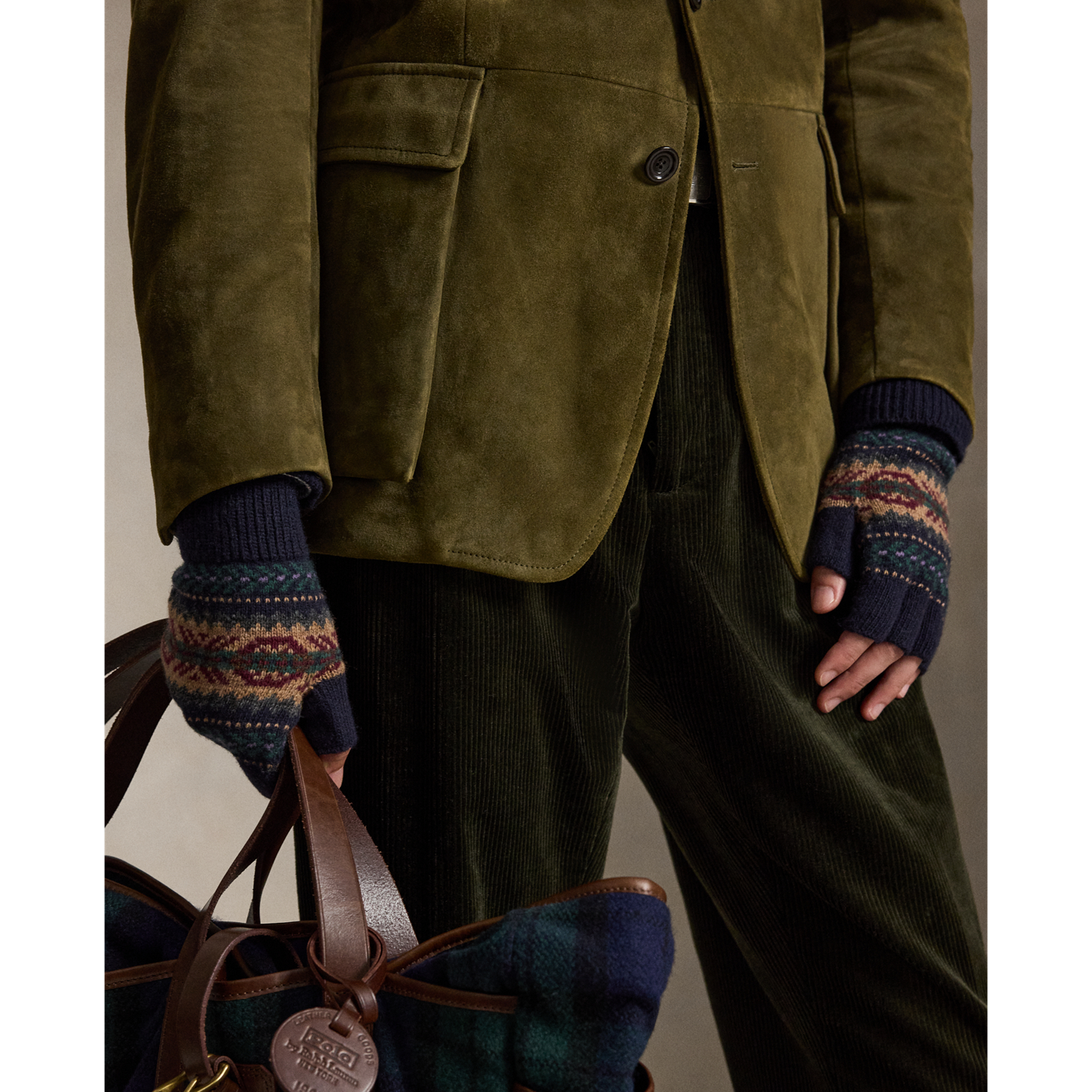 Мужские перчатки Ralph Lauren Fair Isle Wool-Blend Fingerless Gloves, цвет: Тёмно-синий разноцветный — фото 2