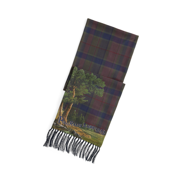Tasseled Equestrian-Plaid Silk Scarf
