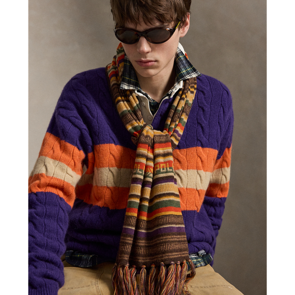 Textured-Stripe Wool-Blend Scarf