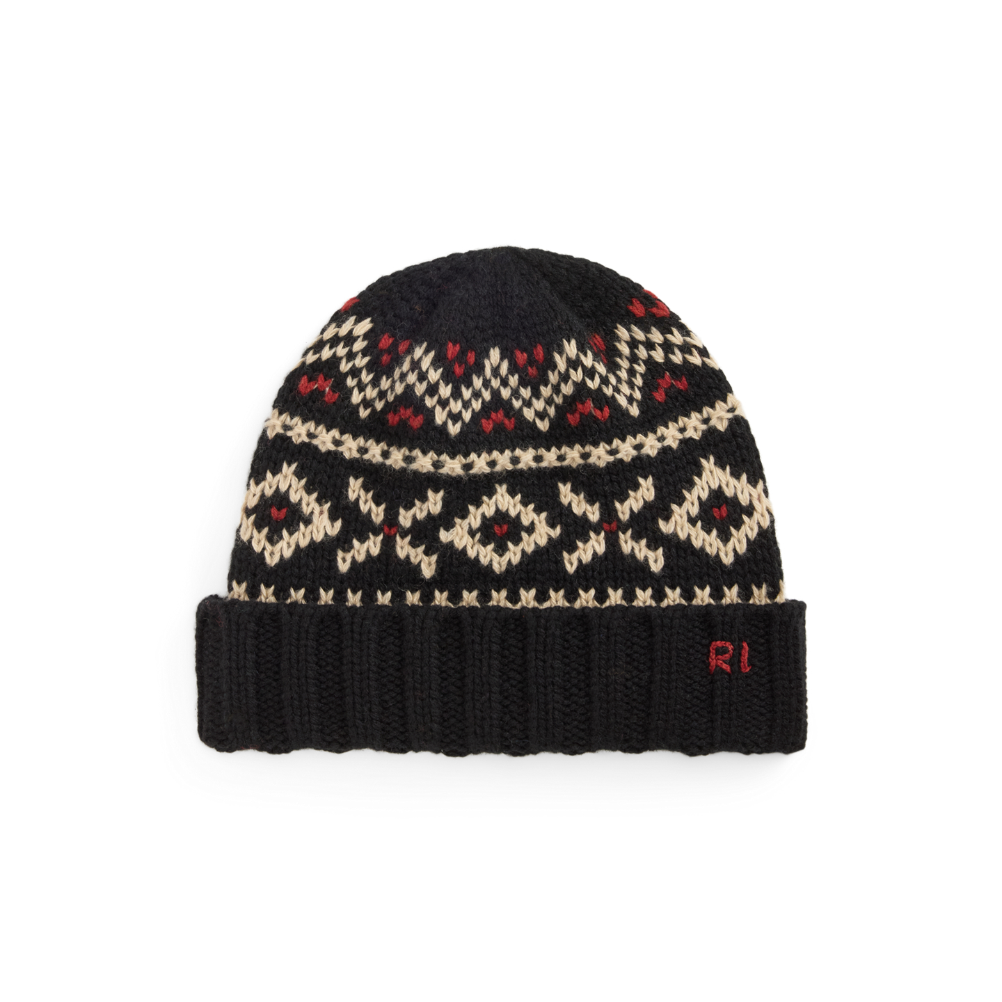 Мужская шапка Ralph Lauren Patterned Wool-Blend, цвет: Чёрный / Красный — фото 1