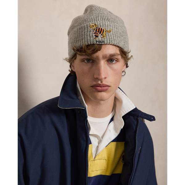 Dog-Embroidered Rib-Knit Beanie