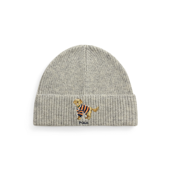 Dog-Embroidered Rib-Knit Beanie
