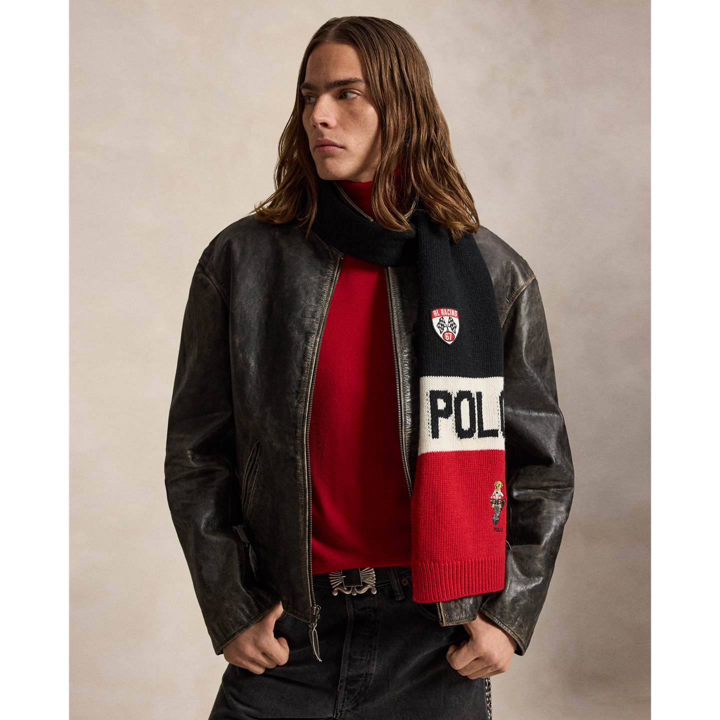 Мужской шарф Ralph Lauren Polo Bear Color-Blocked, цвет: Чёрный — фото 1