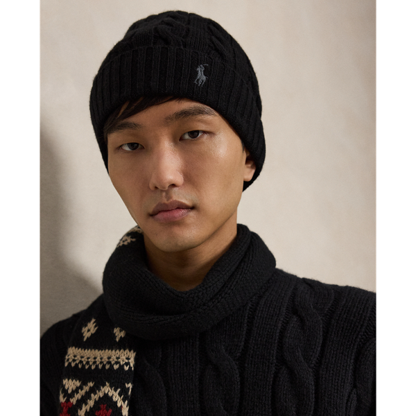Polo Black Cable-Knit Wool-Cashmere Beanie Polo Ralph Lauren 2