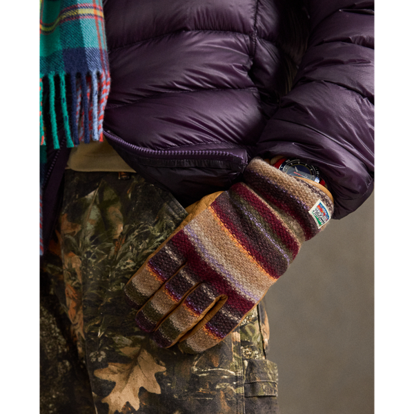 Textured-Stripe Hybrid Goatskin Gloves