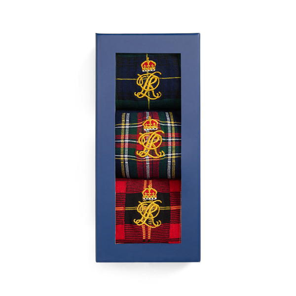 Crest-Embroidered Plaid 3-Sock Gift Set