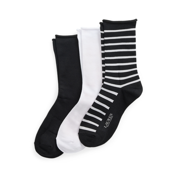 3&nbsp;paires chaussettes roulott&eacute;es ray&eacute;es Lauren en Assortiment noir 1