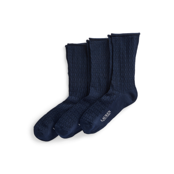 Cable-Knit Roll-Top Sock 3-Pack