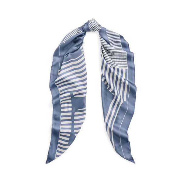 Medium Blue Natalie Logo Silk Twill Square Scarf Lauren 1