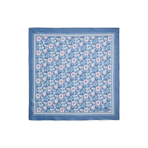 Medium Blue Floral Cotton-Silk Bandanna Lauren 2
