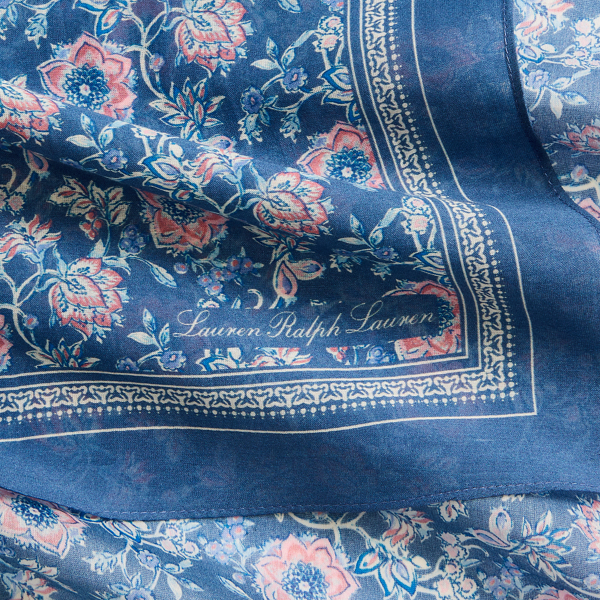 Medium Blue Floral Cotton-Silk Bandanna Lauren 3