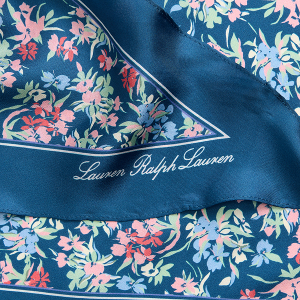 Indigo Phoebe Floral Silk Twill Diamond Scarf Lauren 2