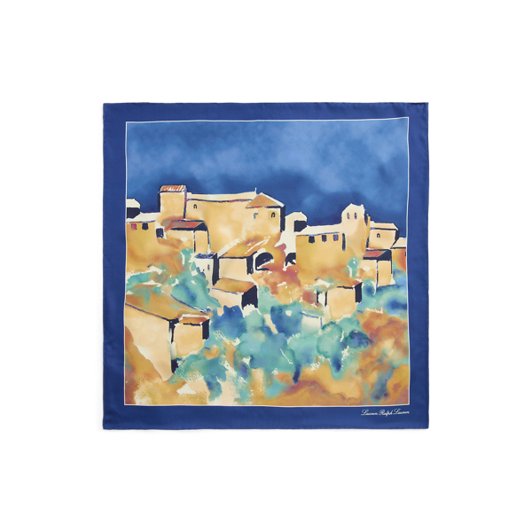 Medium Blue Sienna Print Silk Twill Square Scarf Lauren 2